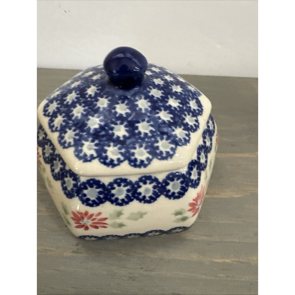 Polish Pottery Trinket Box by Manufaktura Boleslawcu 1990s Ceramic Floral - Picture 4 of 10